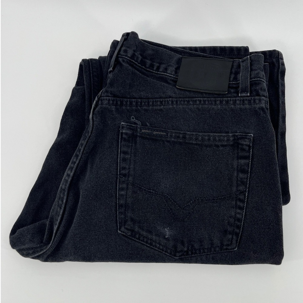 Harley-Davidson Straight Leg Jeans Mens 35x32 Black Denim MotorClothes Logo